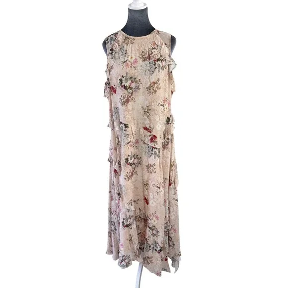 Sundance Floral Maxi XL Boho Fairycore Sleeveless Ruffle Asymmetrical Hem Blush - Picture 1 of 11
